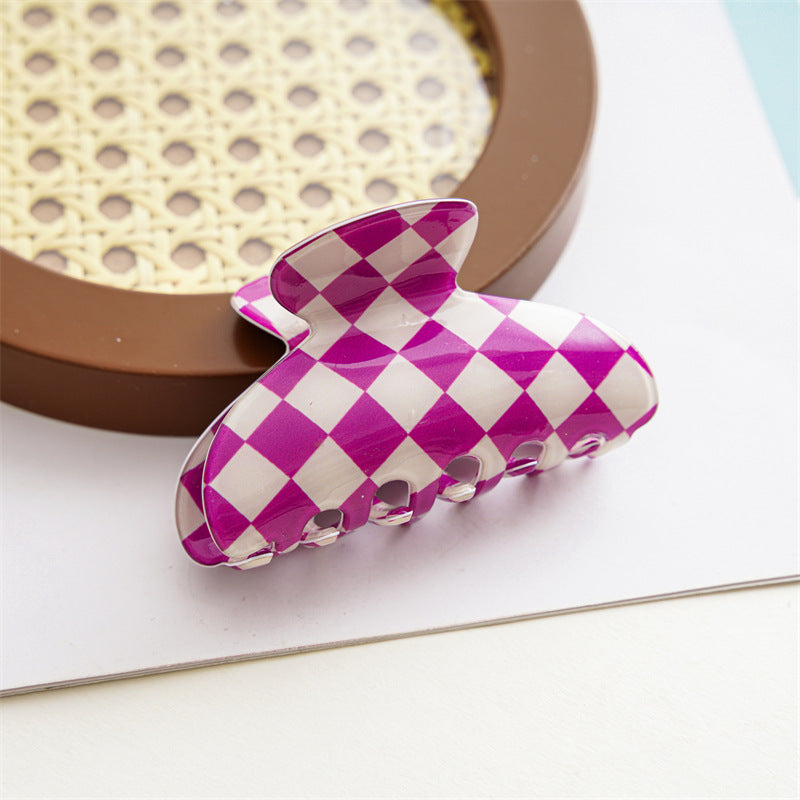 Checkerboard Rectangular Hair Claw Clip - purple