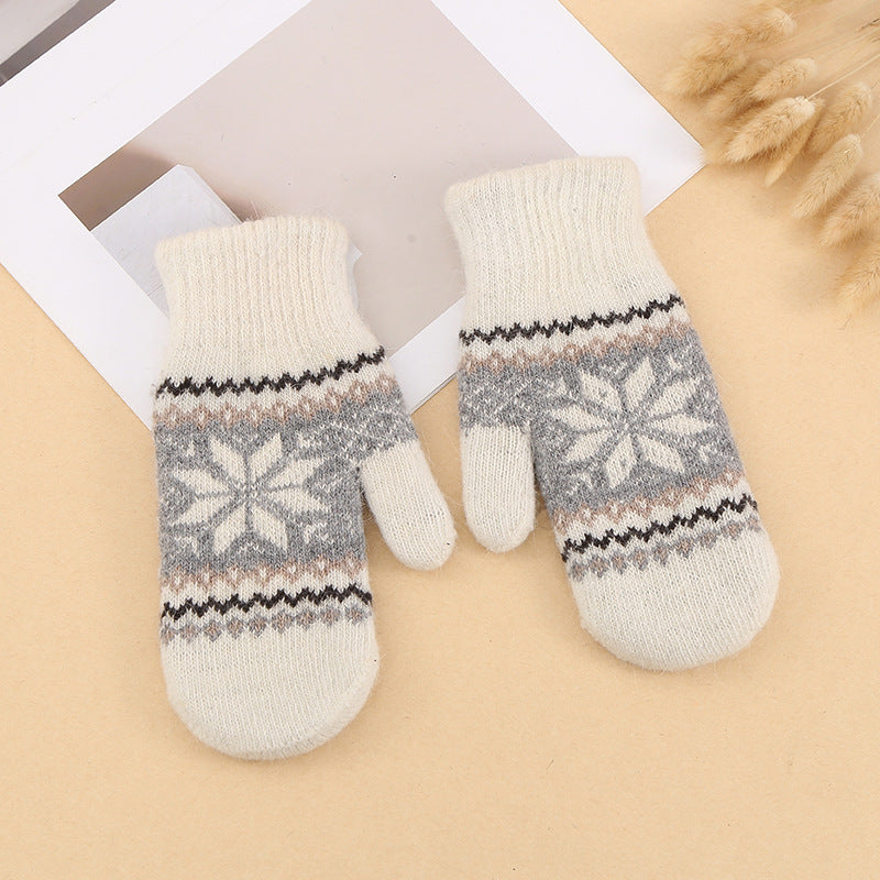 Nordic Snowflake Knit Winter Gloves - Beige