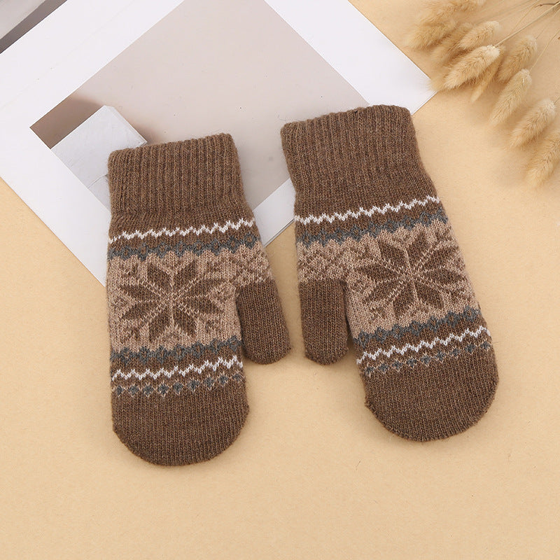 Nordic Snowflake Knit Winter Gloves - Coffee