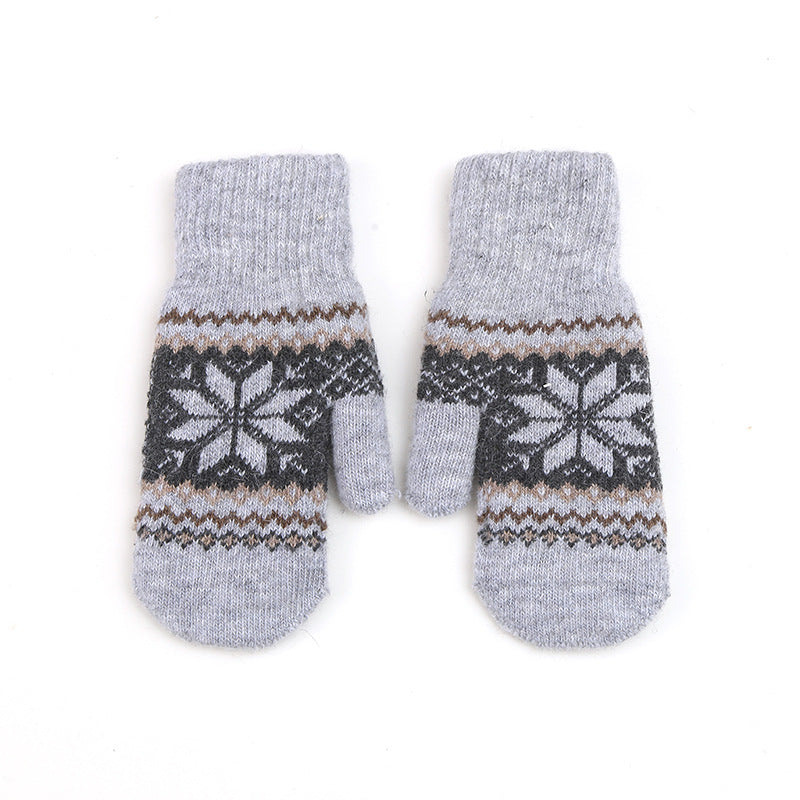 Nordic Snowflake Knit Winter Gloves - Grey