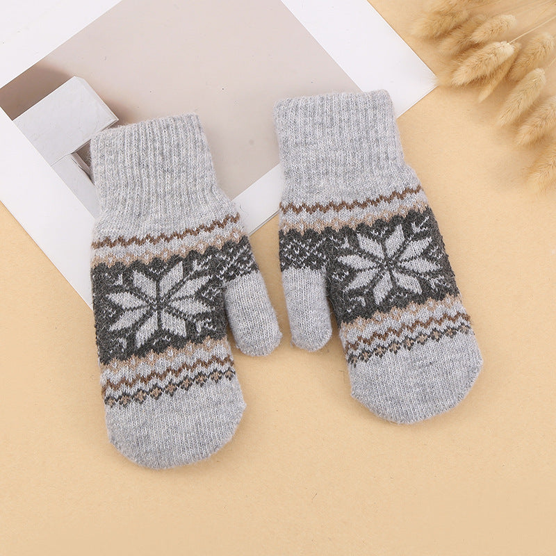 Nordic Snowflake Knit Winter Gloves - Grey - 1