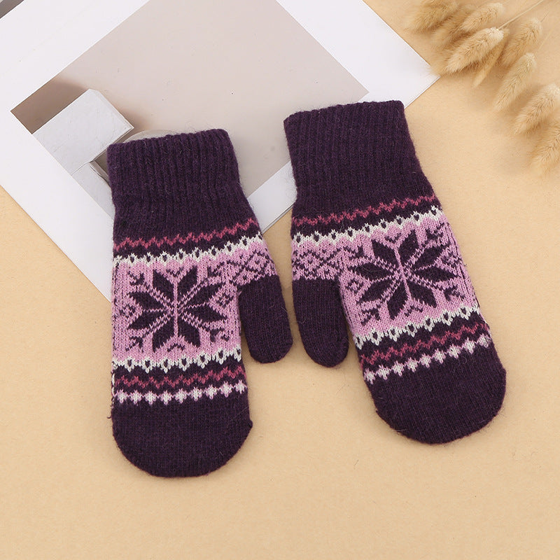 Nordic Snowflake Knit Winter Gloves - Purple