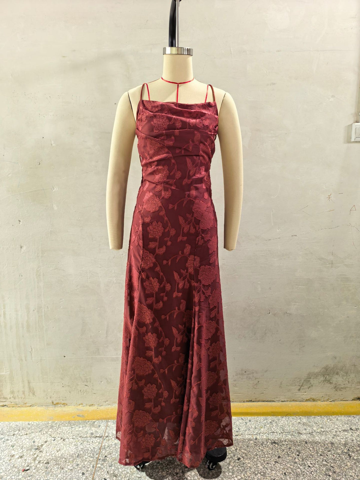Floral Jacquard Lace Open Back Maxi Dress