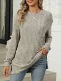 Ribbed Knit Chest Pocket Tunic Top - Oatmeal