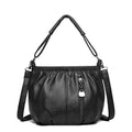 Small Ruched Faux Leather Shoulder Bag - Black