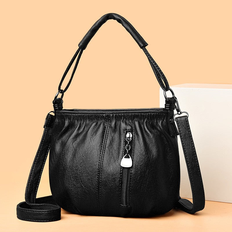 Small Ruched Faux Leather Shoulder Bag