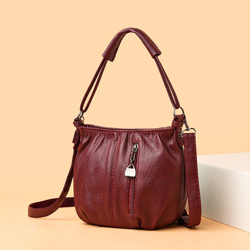 Small Ruched Faux Leather Shoulder Bag