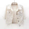 Rolled Sleeve Cropped Denim Jacket - white
