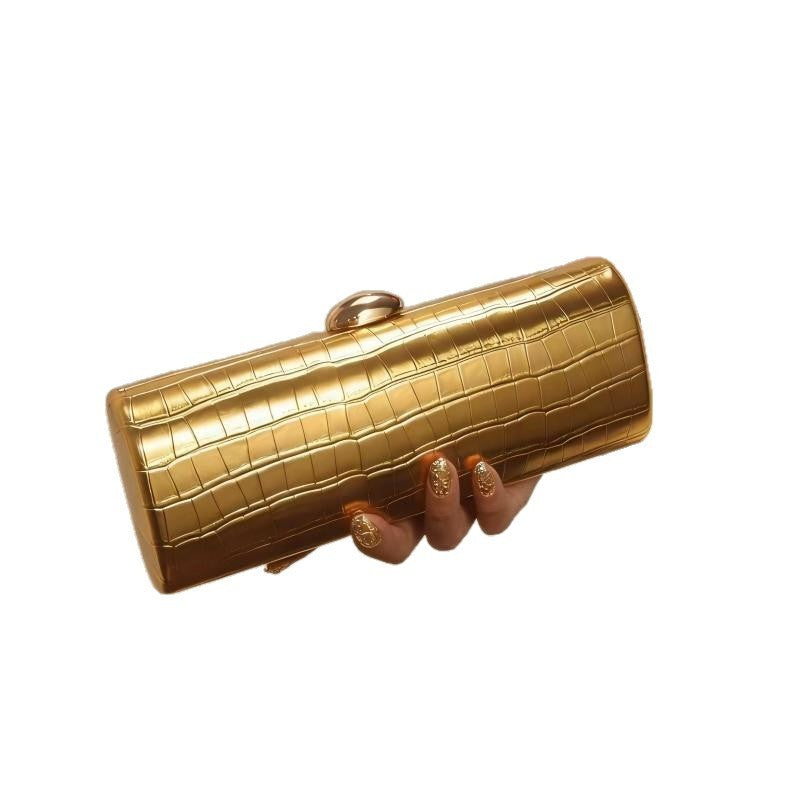 Metallic Croc Embossed Cylinder Clutch Bag