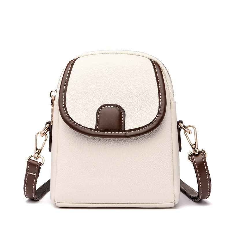 Mini Flap Crossbody Phone Bag with Contrast Tab - Cream Trim