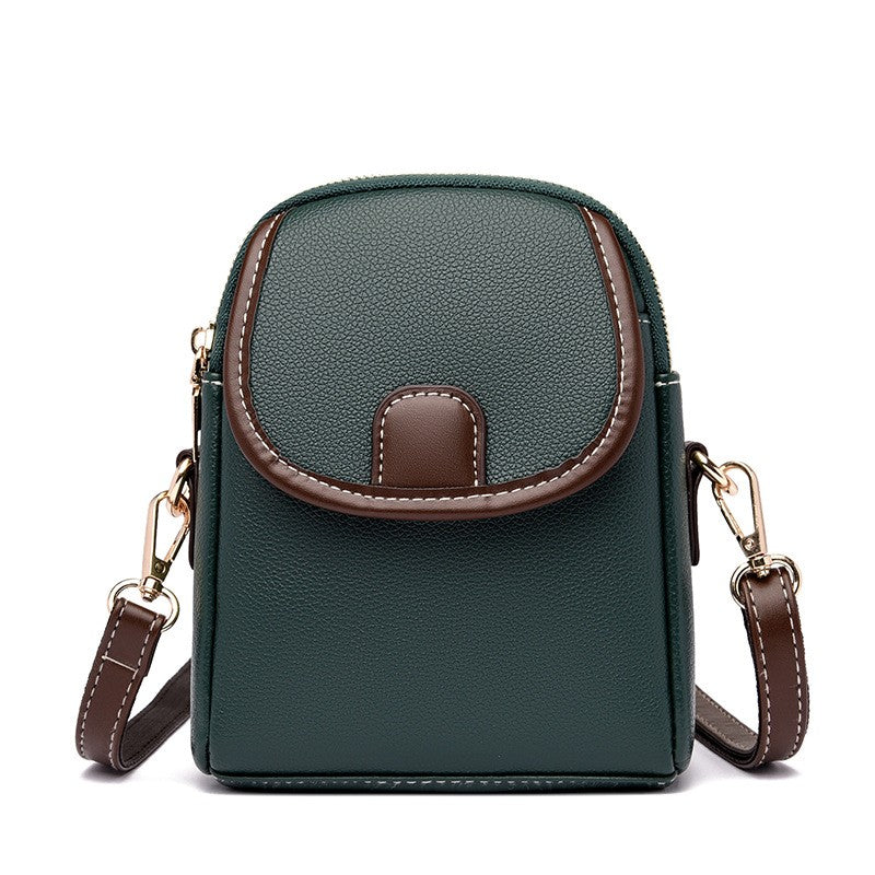 Mini Flap Crossbody Phone Bag with Contrast Tab - Green Trim