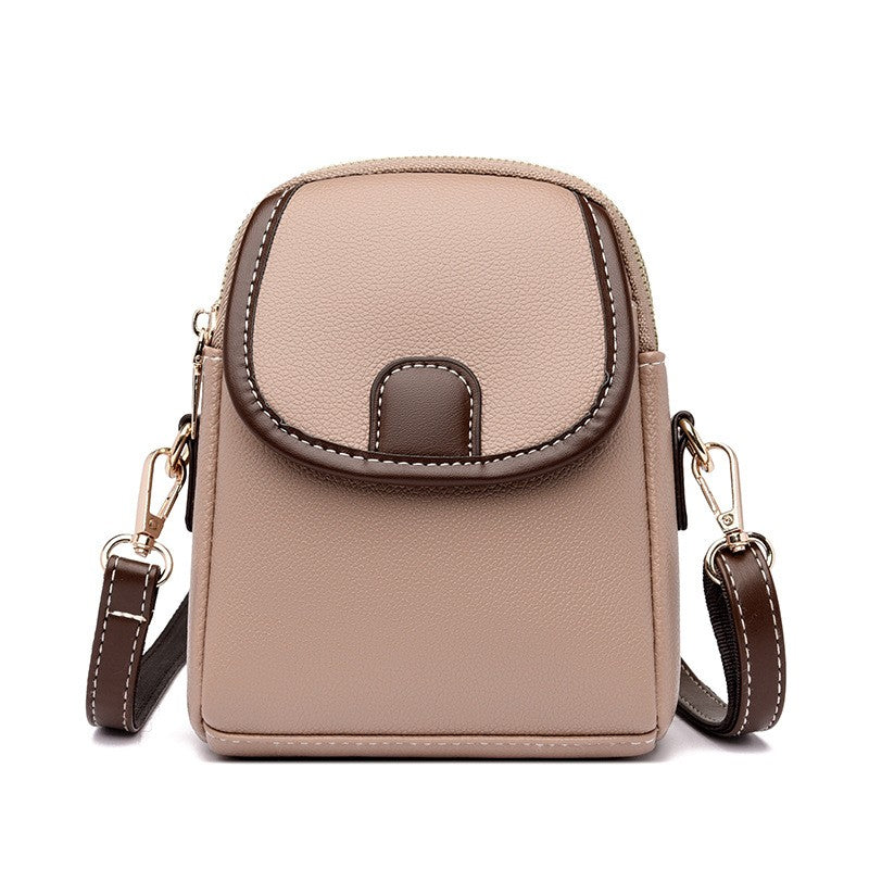 Mini Flap Crossbody Phone Bag with Contrast Tab - Khaki Trim