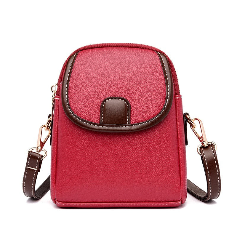 Mini Flap Crossbody Phone Bag with Contrast Tab - Red Trim