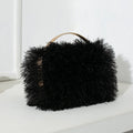 Fuzzy Fringe Top Handle Evening Clutch - Black