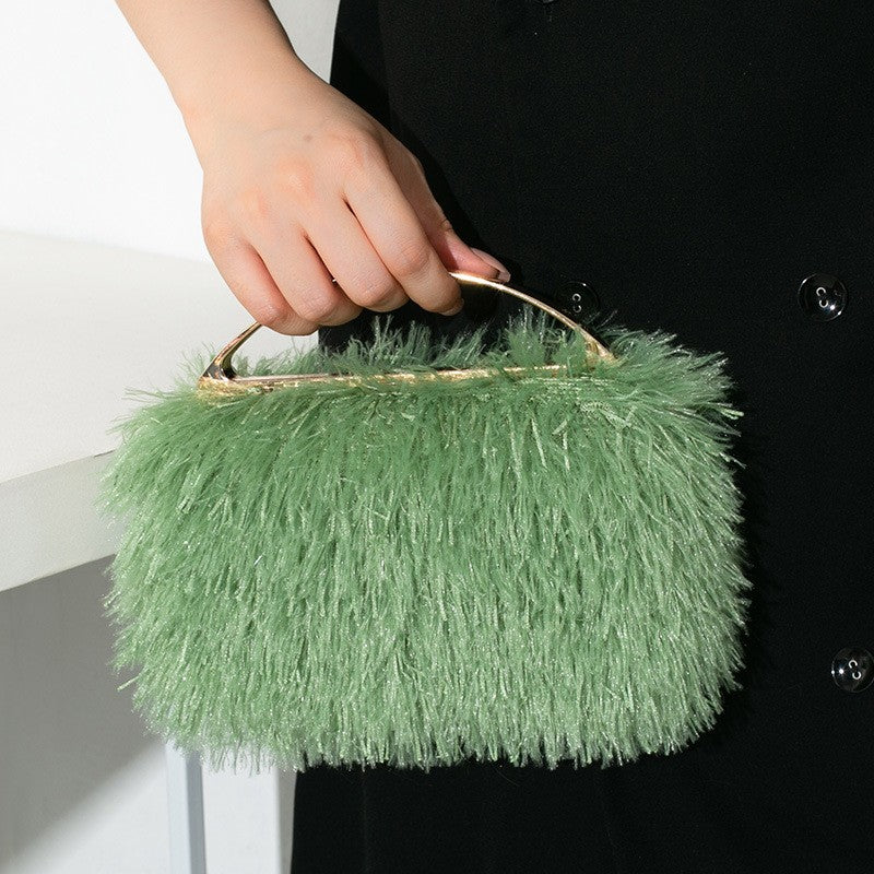 Fuzzy Fringe Top Handle Evening Clutch