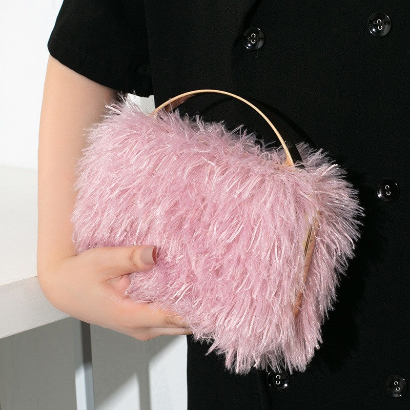 Fuzzy Fringe Top Handle Evening Clutch