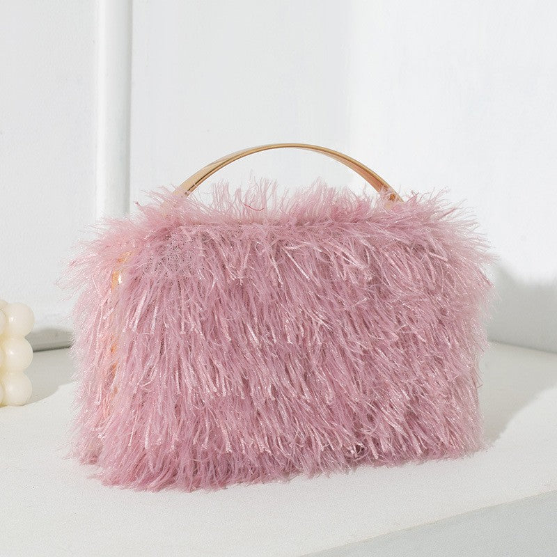 Fuzzy Fringe Top Handle Evening Clutch