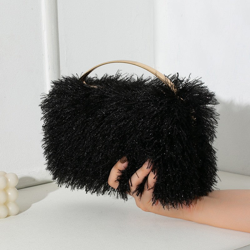 Fuzzy Fringe Top Handle Evening Clutch
