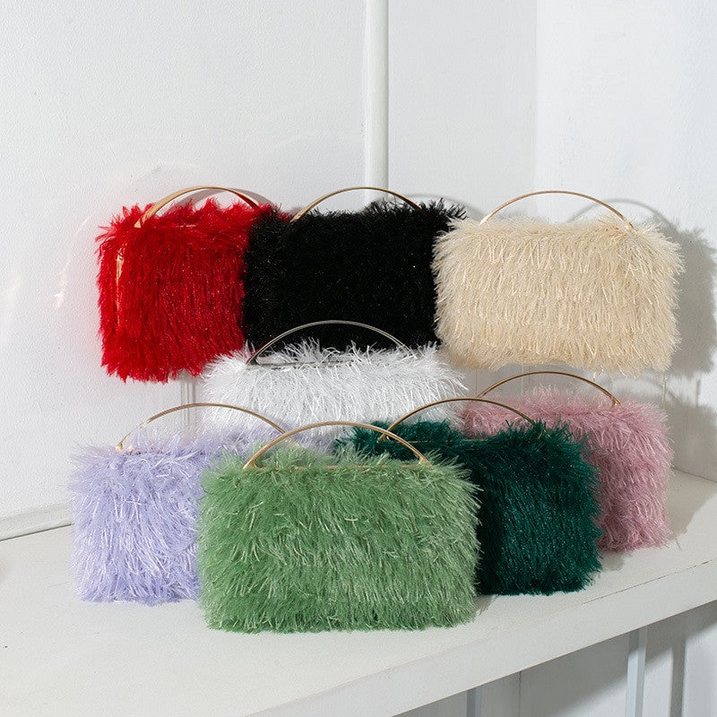 Fuzzy Fringe Top Handle Evening Clutch