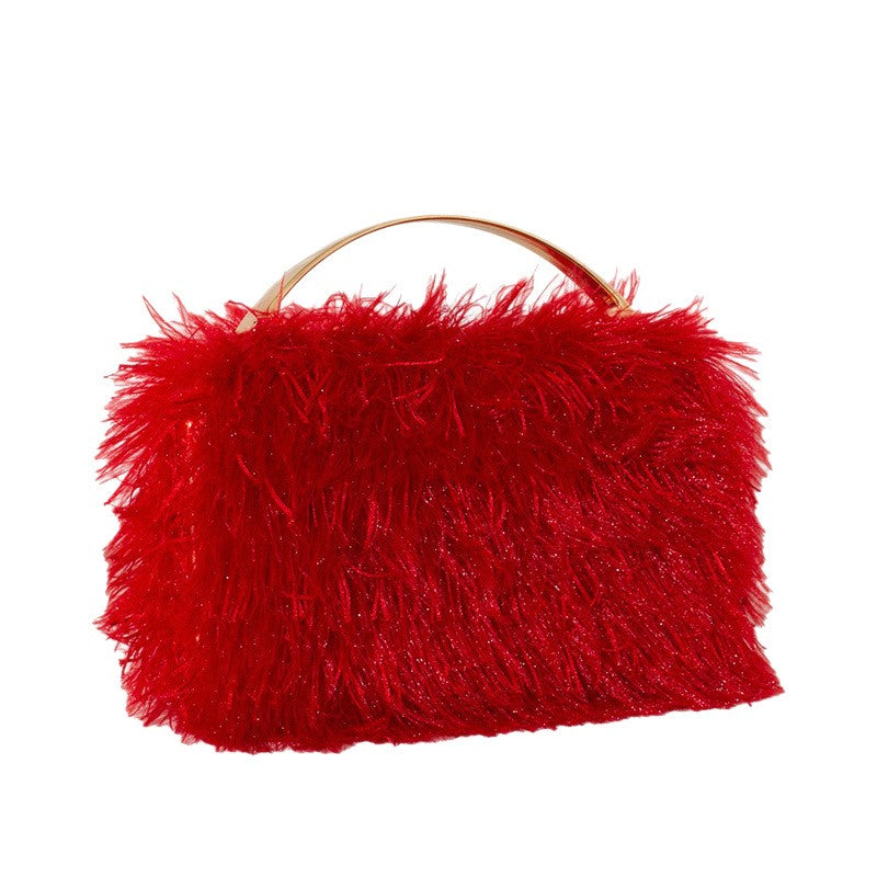 Fuzzy Fringe Top Handle Evening Clutch