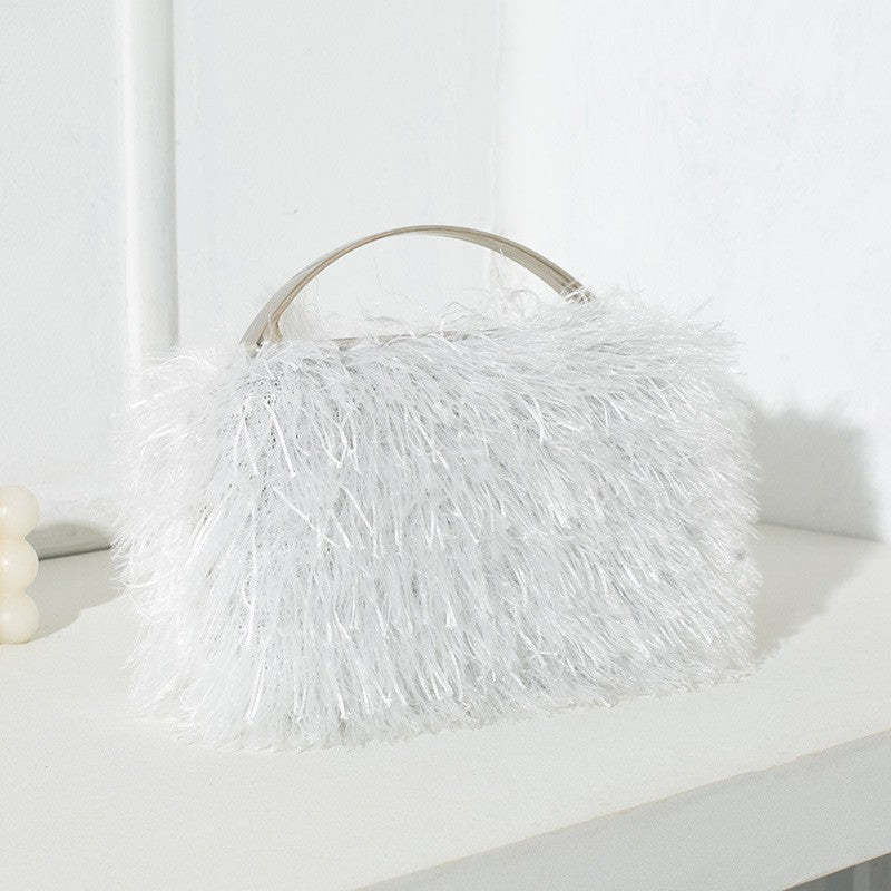 Fuzzy Fringe Top Handle Evening Clutch