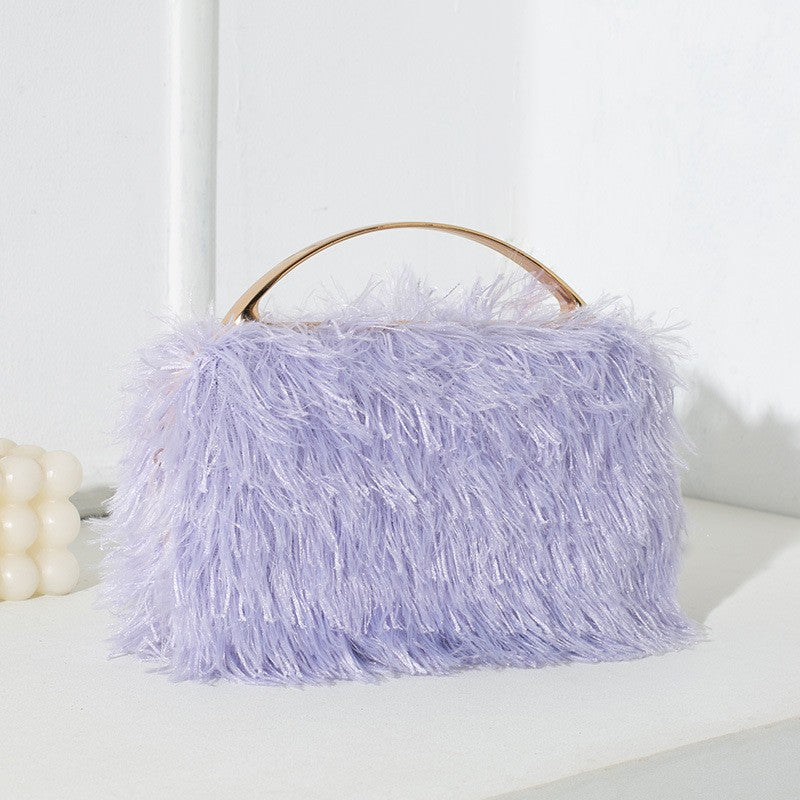 Fuzzy Fringe Top Handle Evening Clutch