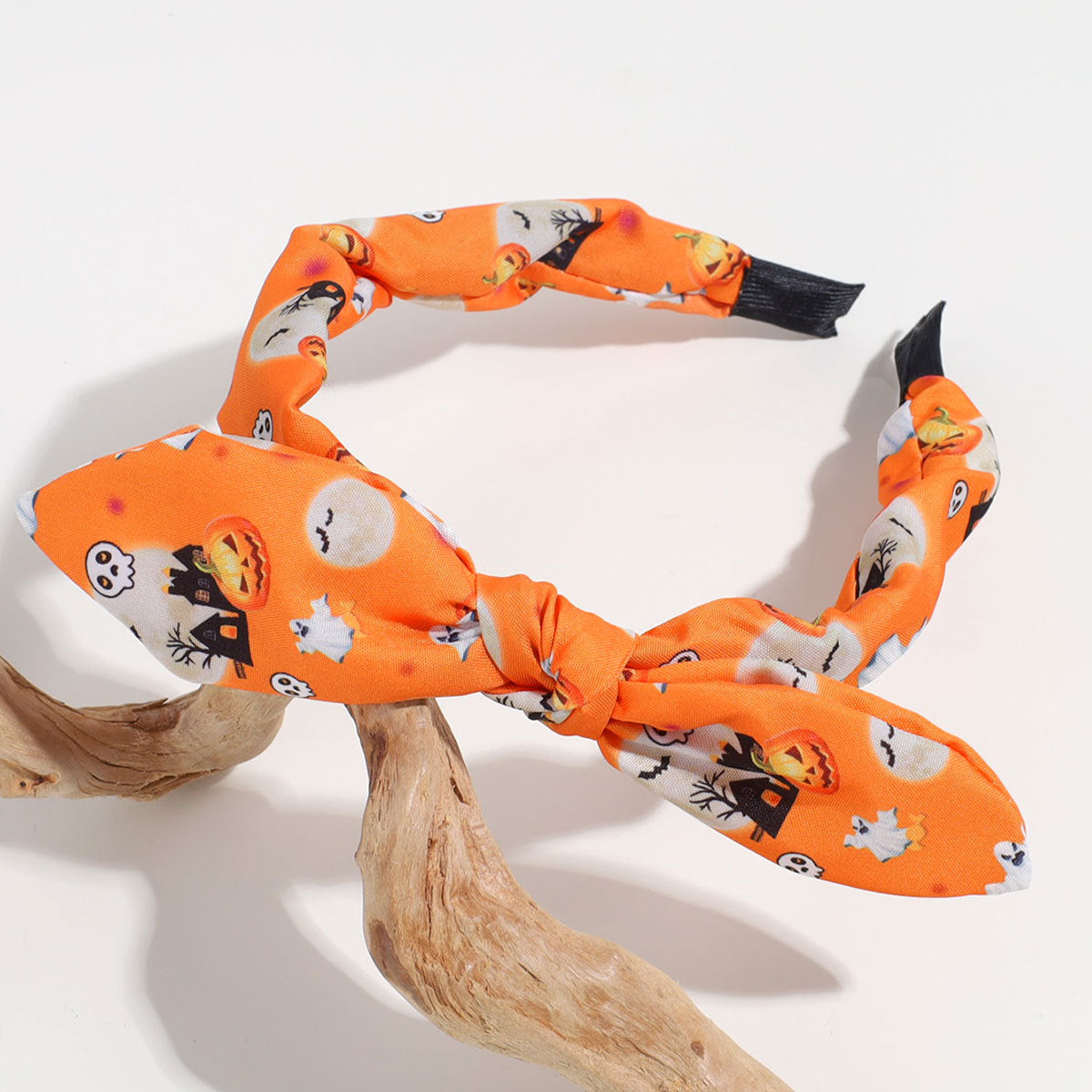 Spooky Print Bunny Ear Bow Headband For Halloween - Orange