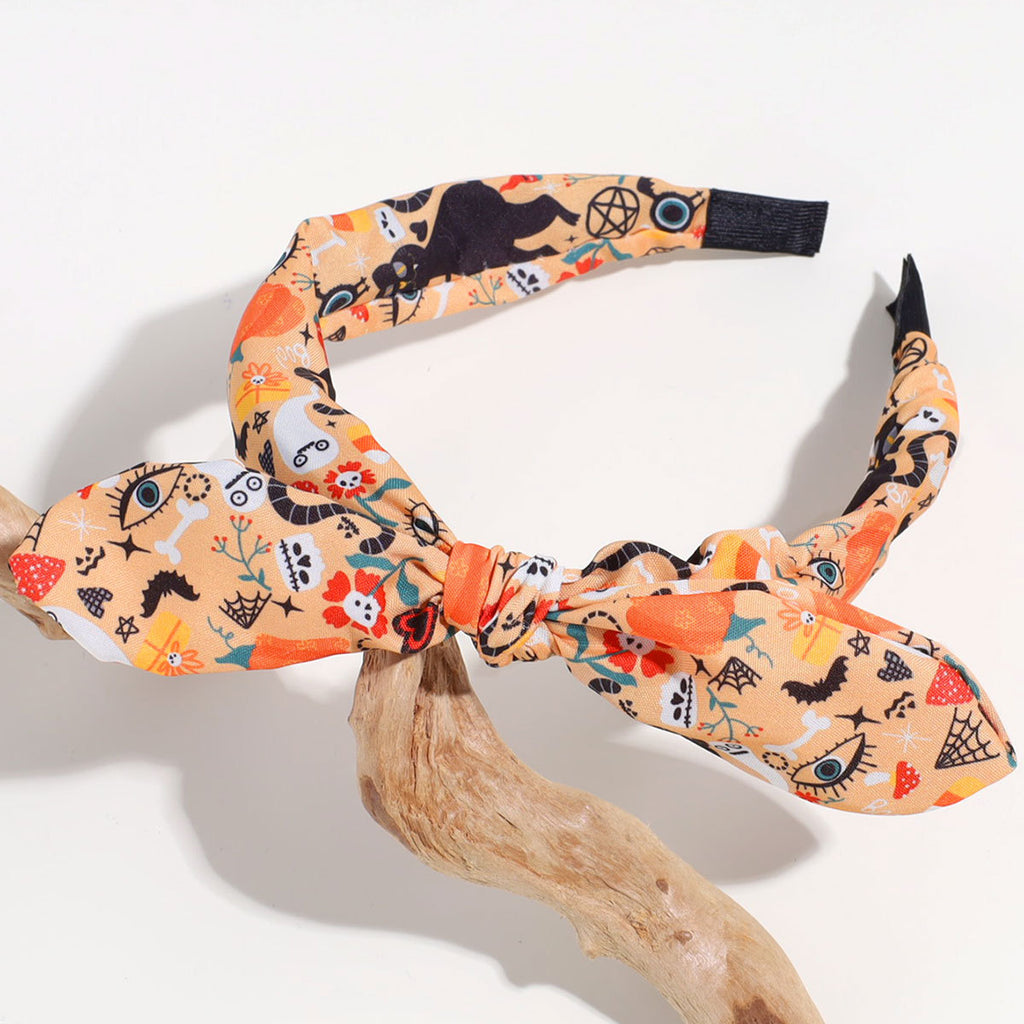 Spooky Print Bunny Ear Bow Headband For Halloween - Skin
