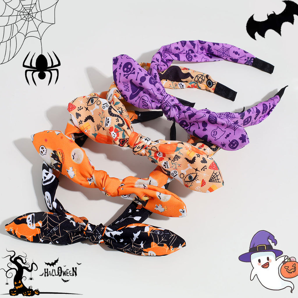Spooky Print Bunny Ear Bow Headband For Halloween