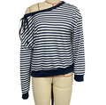 Striped Off Shoulder Slouchy Sweatshirt - Darkblue