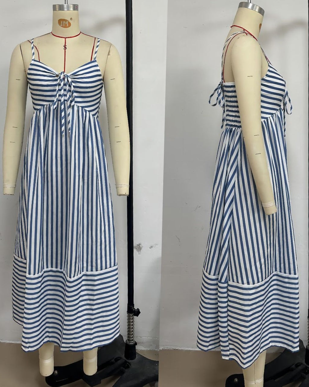 Striped Tie Front Cami Maxi Dress - Blue - 1