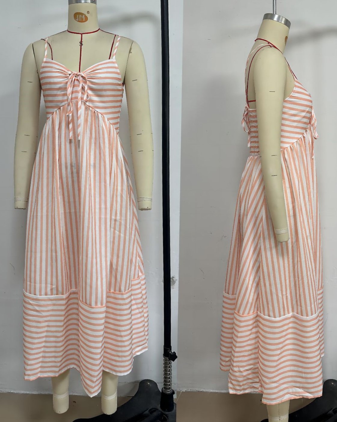Striped Tie Front Cami Maxi Dress - Pink