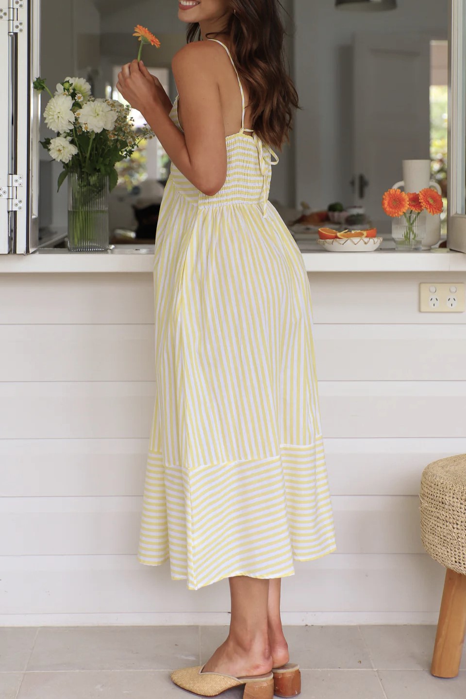 Striped Tie Front Cami Maxi Dress - Yellow - 3