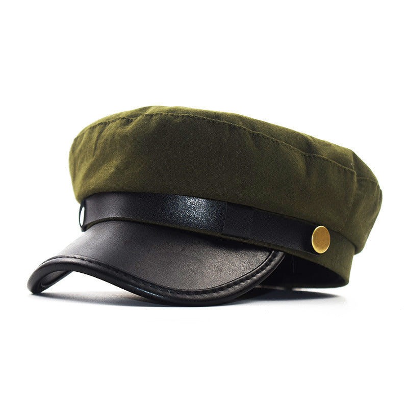 Faux Leather Brim Baker Boy Beret - ArmyGreen