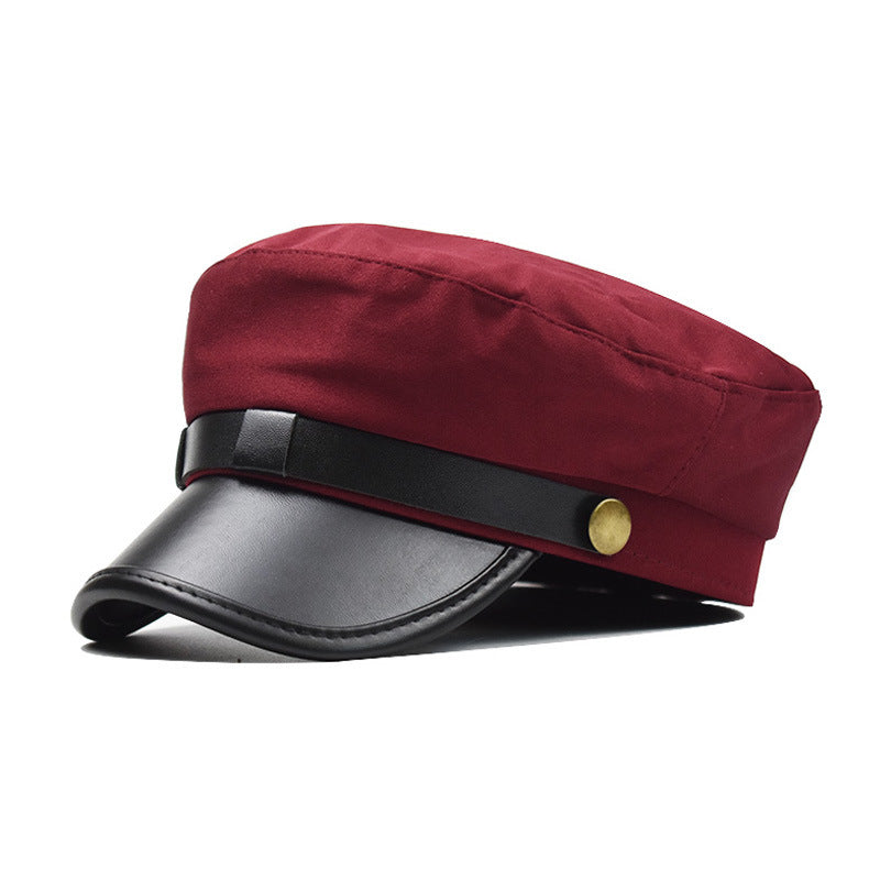 Faux Leather Brim Baker Boy Beret - WineRed