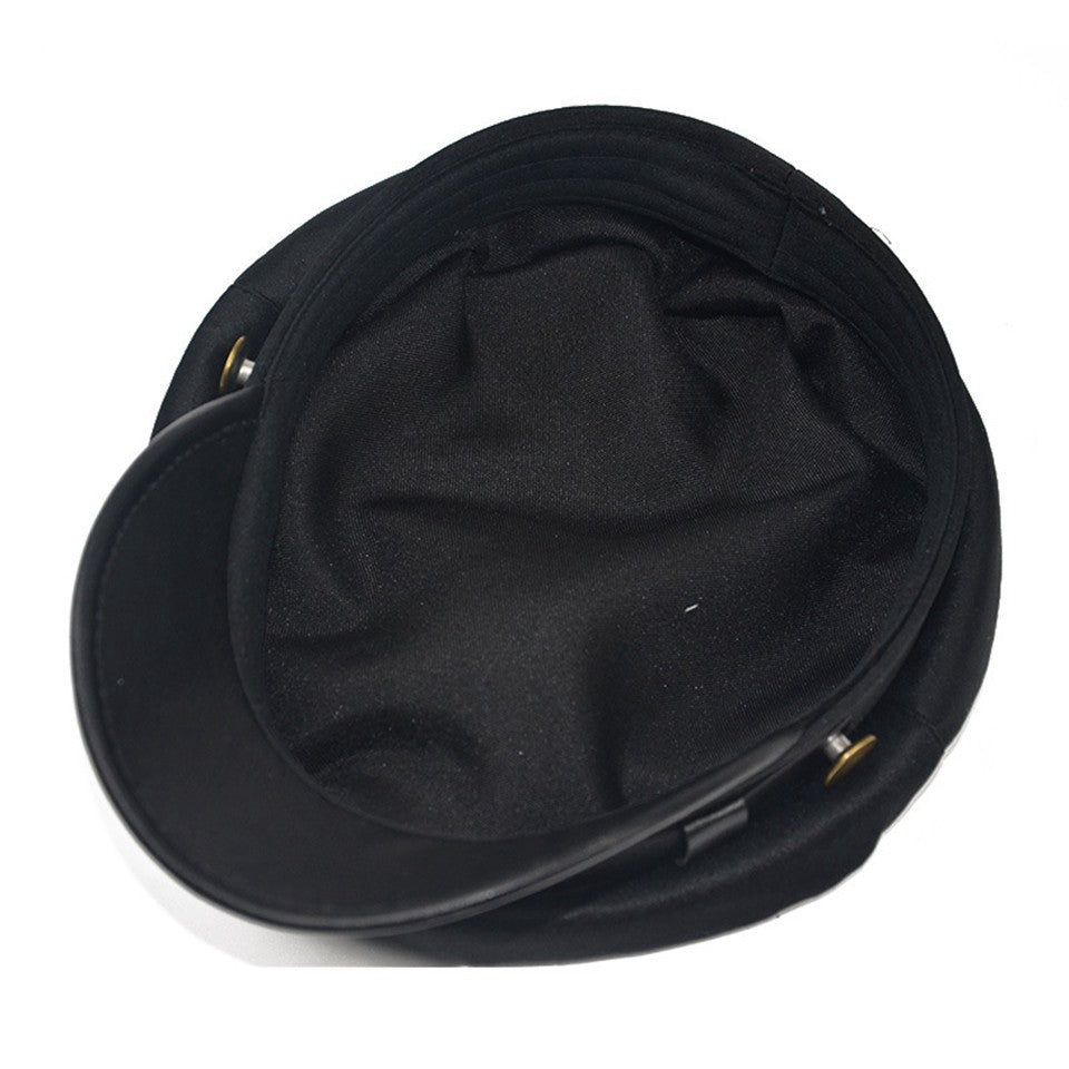 Faux Leather Brim Baker Boy Beret