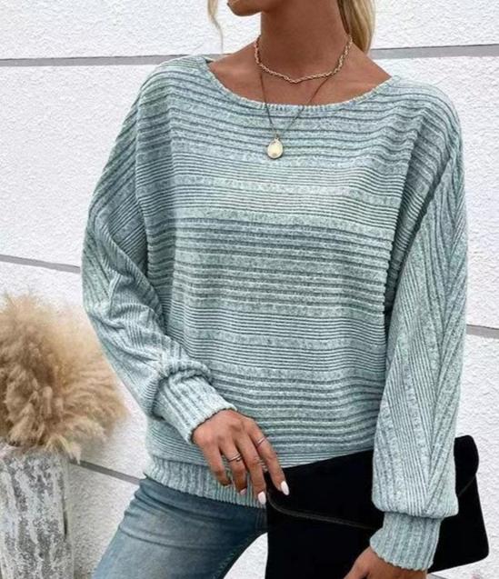 Textured Batwing Sleeve Boat Neck T Shirt - Blue