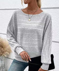 Textured Batwing Sleeve Boat Neck T Shirt - Gray