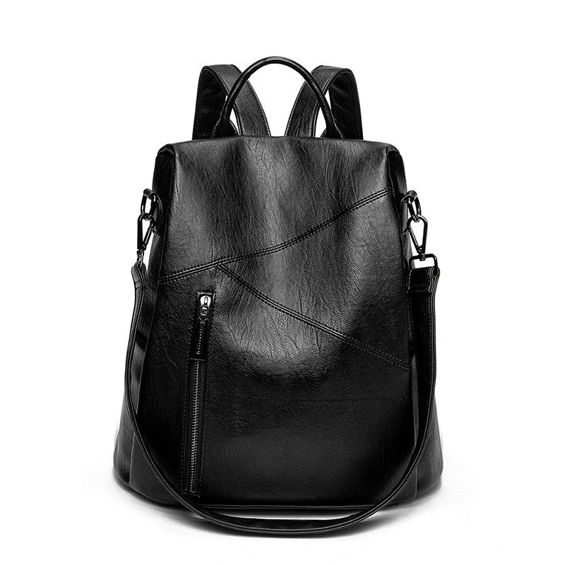 Convertible Faux Leather Anti-Theft Backpack - Black