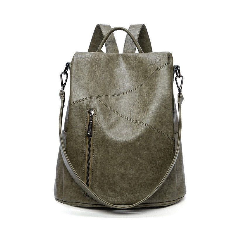 Convertible Faux Leather Anti-Theft Backpack - Olive