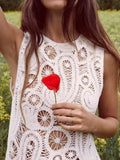 Crochet Lace Tank Asymmetric Hem Skirt Set - White_top