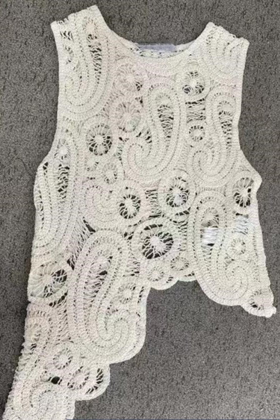 Crochet Lace Tank Asymmetric Hem Skirt Set - view 4