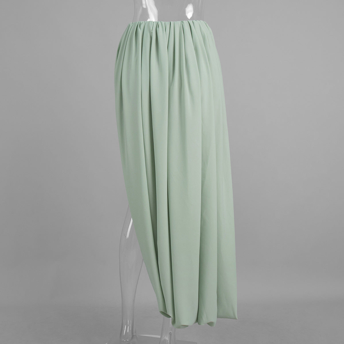 Draped Chiffon Maxi Skirt With Side Slit - Green - 1