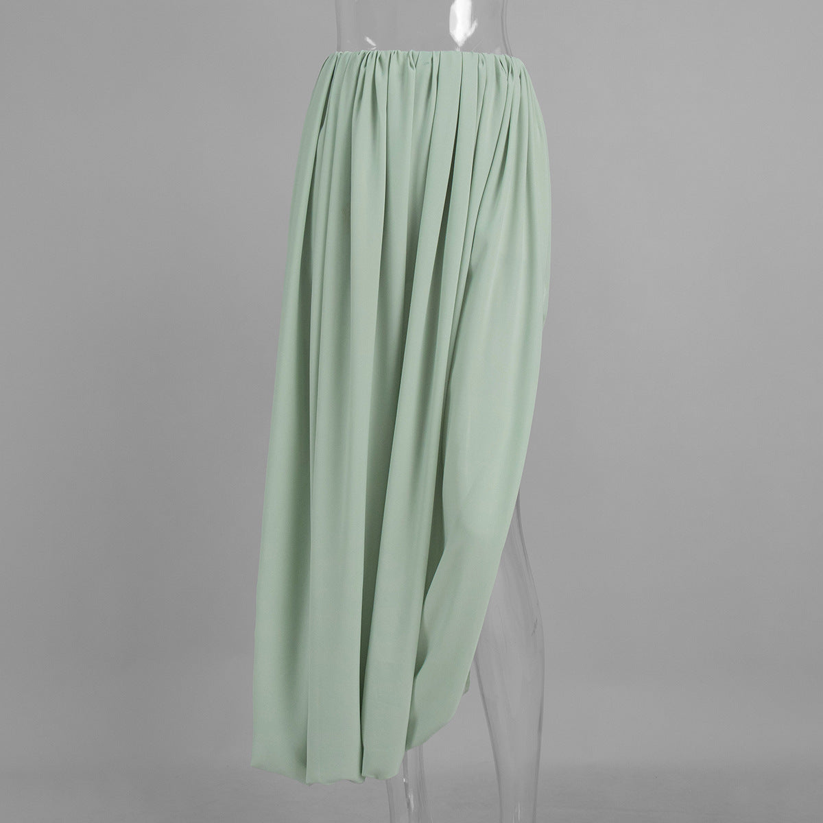 Draped Chiffon Maxi Skirt With Side Slit - Green - 4