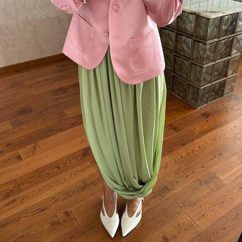 Draped Chiffon Maxi Skirt With Side Slit