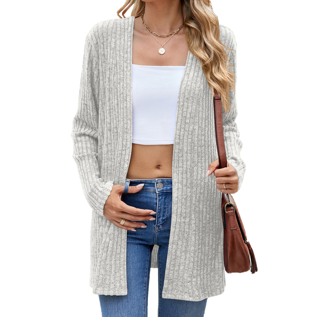 Open Front Ribbed Longline Duster Cardigan - Ash