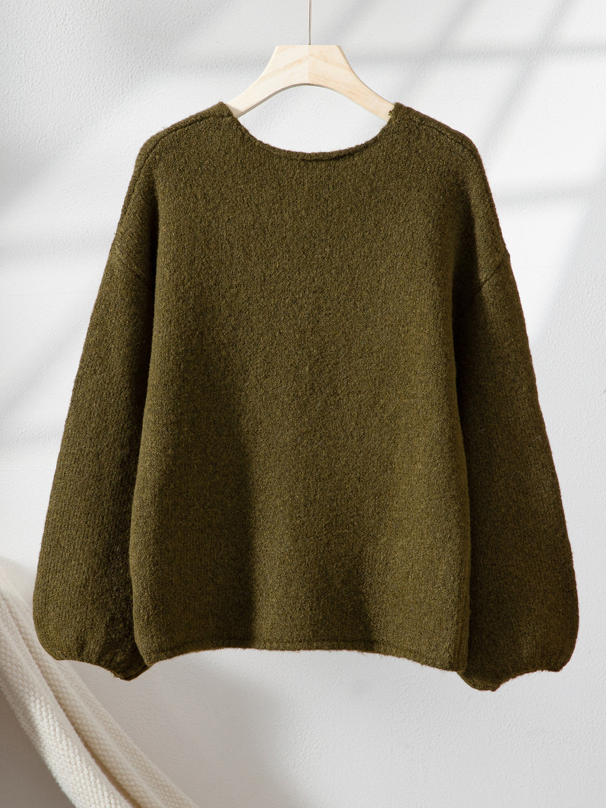 Heart Motif Slouchy V-Neck Knit Sweater - DkGreen - 4