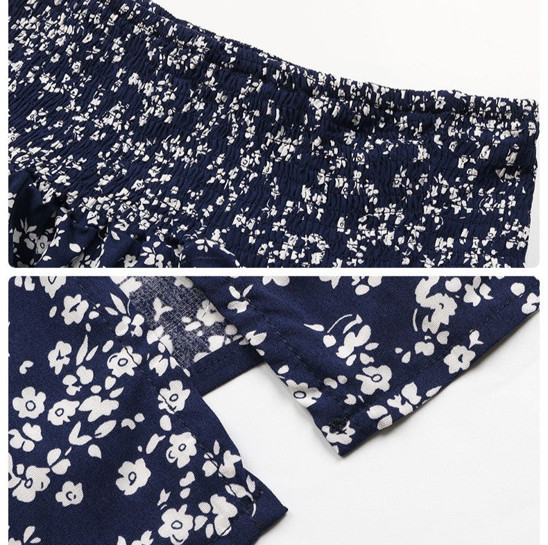 Ditsy Floral Side Slit Midi Skirt - Darkblue - 6