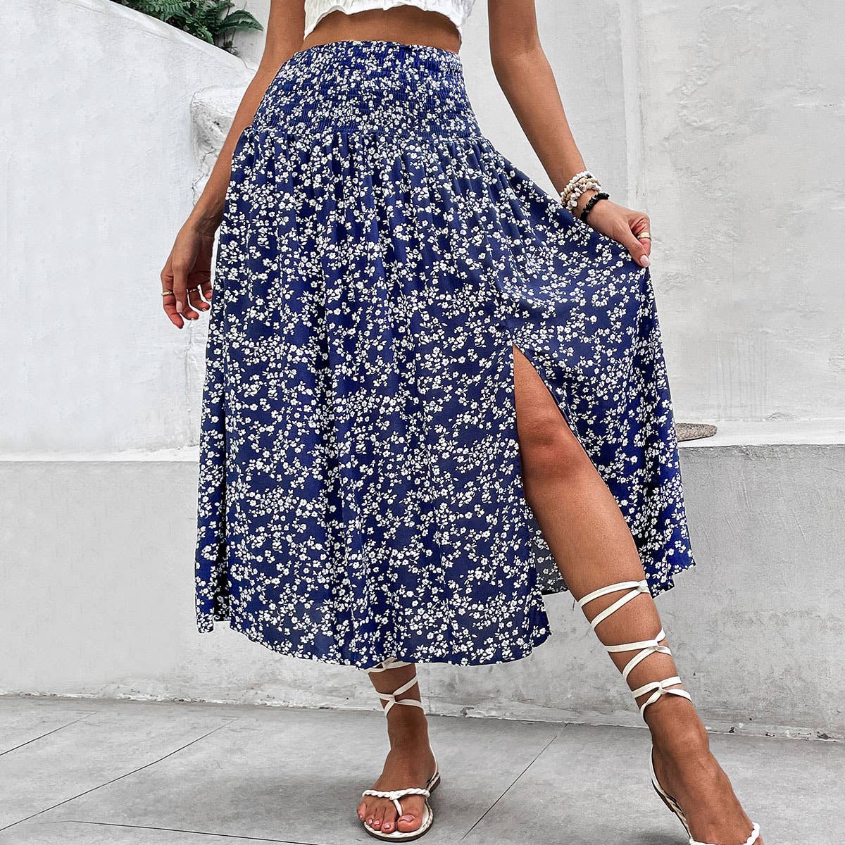 Ditsy Floral Side Slit Midi Skirt