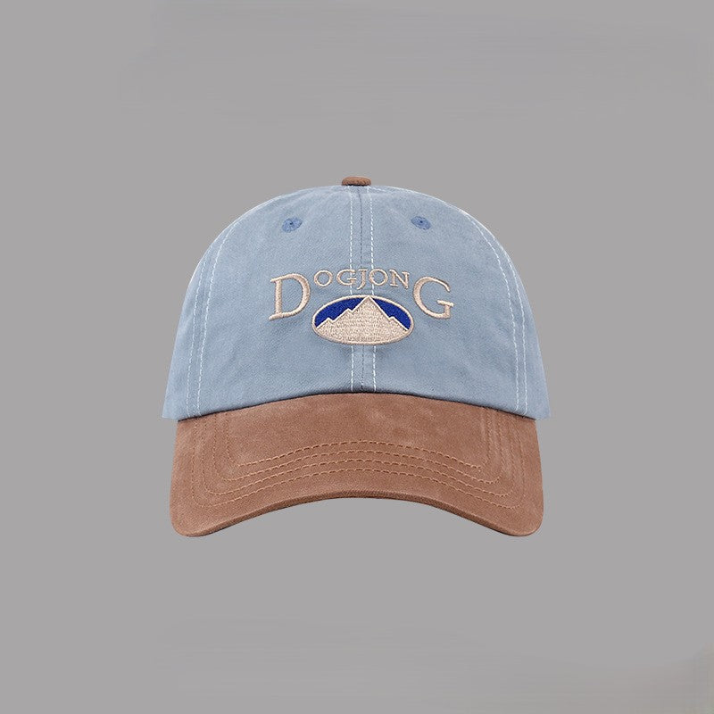 Washed Two Tone Embroidered Baseball Cap - Blue